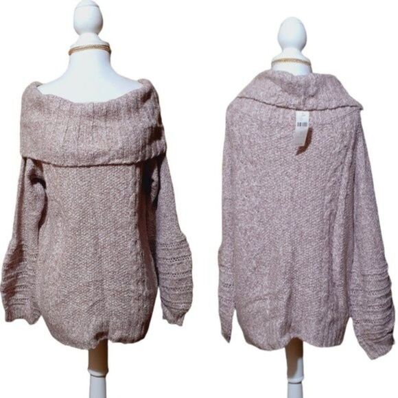 Sleeping on Snow Anthropologie Violet  Marled Off Shoulder Sweater Size Large - Picture 2 of 11